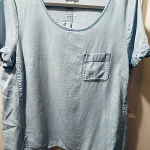J. JILL DENIM TUNIC TOP SHORT SLEEVE ROUND NECK FRONT POCKET SIZE Large